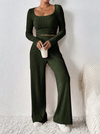 Thumbnail for Honey Scoop Neck Long Sleeve Top and Pants Set