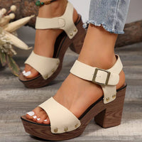 Thumbnail for Peep Toe Block Heel Sandals