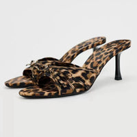 Thumbnail for Bow Leopard Kitten Heel Sandals