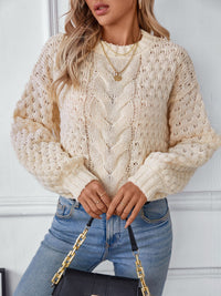 Thumbnail for Cable-Knit Round Neck Long Sleeve Sweater