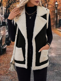 Thumbnail for Full Size Contrast Open Front Sherpa Vest Coat