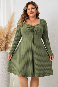 Thumbnail for Plus Size Sweetheart Neck Long Sleeve Ribbed Dress