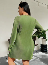 Thumbnail for Honey Plus Size Lettuce Hem Round Neck Long Sleeve Dress