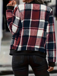 Thumbnail for Plus Size Plaid Baseball Collar Zip Up Jacket