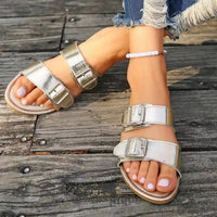 Thumbnail for Open Toe Double Buckle Sandals