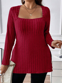 Thumbnail for Plus Size Square Neck Long Sleeve Top