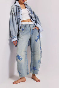 Thumbnail for Contrast Star Wide Leg Jeans