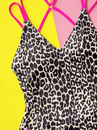 Thumbnail for Leopard Plunge Spaghetti Strap One-Piece Swimwear