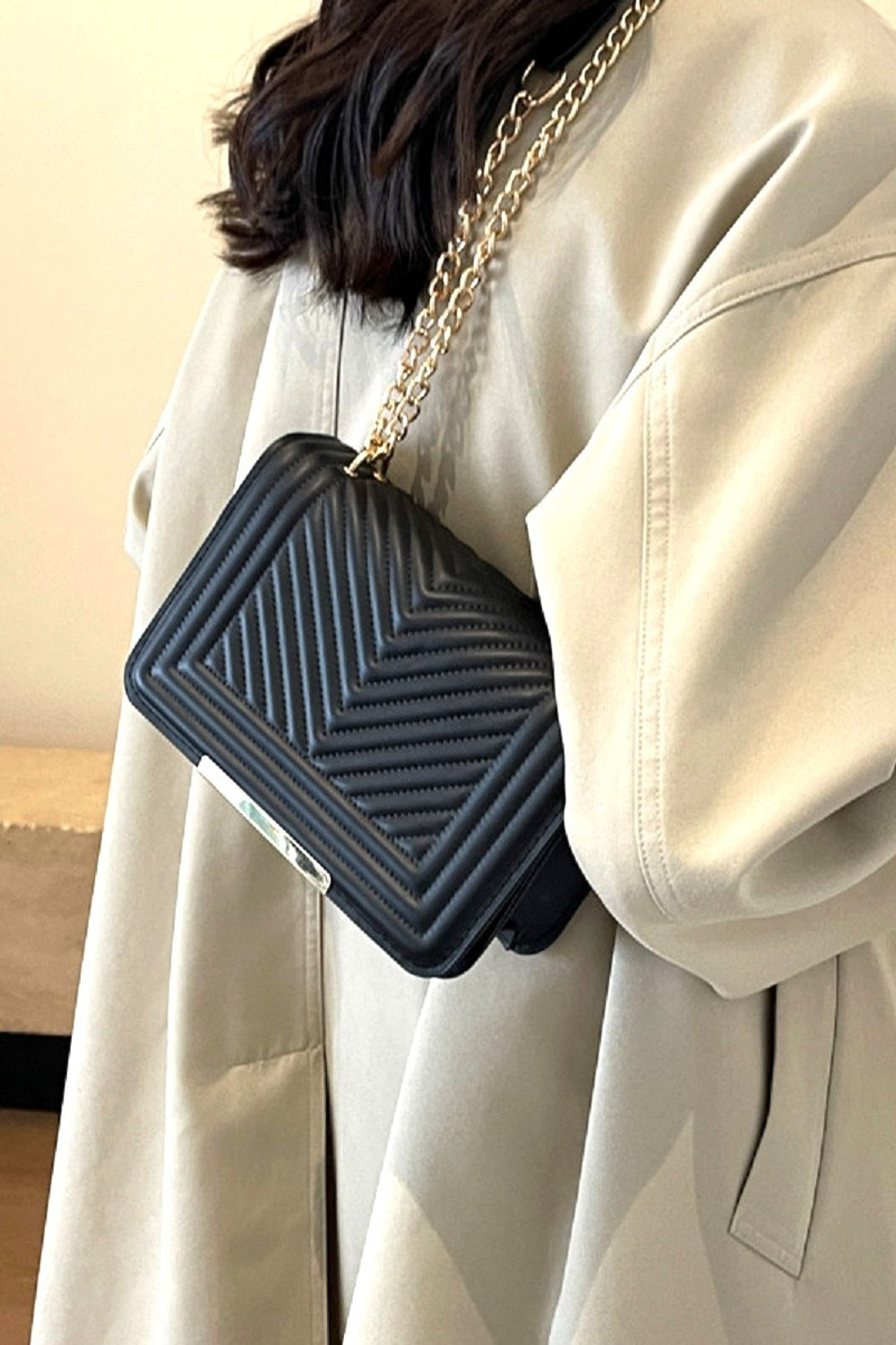 Zenana Vegan Leather Chevron Crossbody Bag