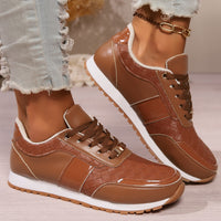 Thumbnail for Lace-Up PU Leather Sneakers