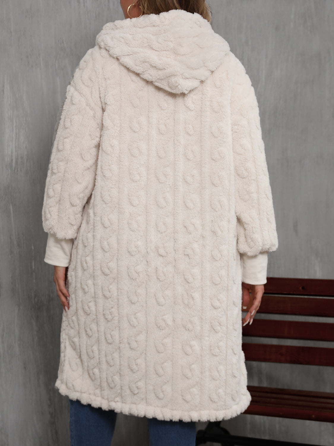 Plus Size Open Front Hooded Plush Coat