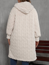 Thumbnail for Plus Size Open Front Hooded Plush Coat