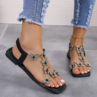 Thumbnail for Rhinestone Butterfly Flat Sandals