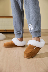 Thumbnail for Fluff Trim Round Toe Flat Slippers