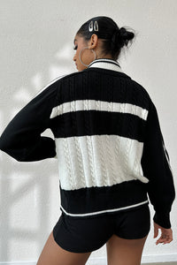 Thumbnail for Cable-Knit Color Block Raglan Sleeve Cardigan