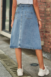 Thumbnail for Button Front A-Line Denim Skirt