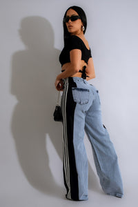 Thumbnail for Contrast Side Striped Wide Leg Jeans