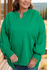 Thumbnail for Plus Size Cutout Hem Notched Long Sleeve Sweatshirt