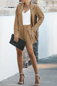 Thumbnail for Longline Blazer and Shorts Set with Pockets