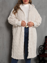 Thumbnail for Plus Size Open Front Hooded Plush Coat