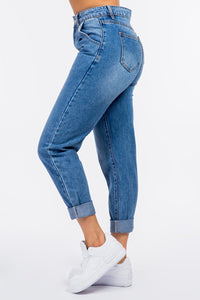 Thumbnail for American Bazi High Waist Pleated Waist Mom Jeans