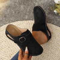 Thumbnail for Suede Round Toe Wedge Sandals