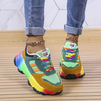 Thumbnail for Lace-Up Mesh Round Toe Platform Sneakers