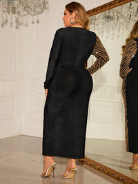 Thumbnail for Plus Size Contrast V-Neck Slit Dress