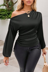 Thumbnail for Drawstring One Shoulder Long Sleeve Blouse