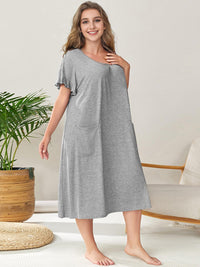 Thumbnail for Plus Size Round Neck Short Sleeve Lounge Dress