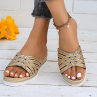 Thumbnail for Rhinestone Open Toe Wedge Sandals