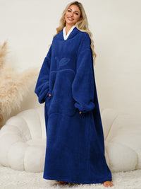 Thumbnail for Pocketed Contrast Long Sleeve Hooded Lounge Dress