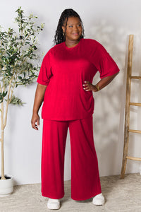 Thumbnail for Double Take Full Size Round Neck Slit Top and Pants Set