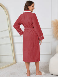 Thumbnail for Contrast Trim Tie Waist Lounge Nightgown with Pockets