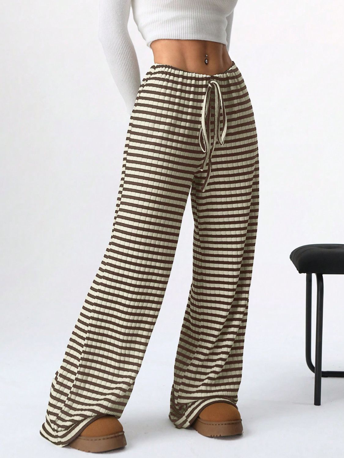 Tied Striped Wide Leg Pants