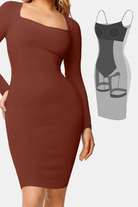 Thumbnail for Basic Bae Full Size Built-In Shapewear Square Neck Long Sleeve Dress