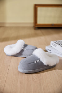 Thumbnail for Fluff Trim Round Toe Flat Slippers