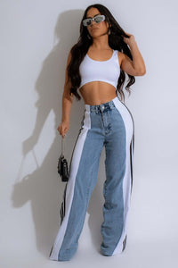 Thumbnail for Contrast Side Striped Wide Leg Jeans