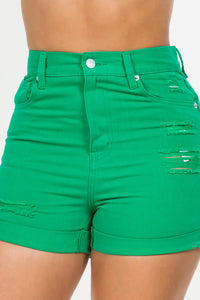 Thumbnail for American Bazi High Waist Distressed Denim Shorts