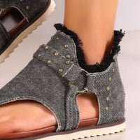 Thumbnail for Studded Raw Hem Flat Sandals