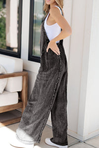 Thumbnail for Frayed Exposed Seam Wide Leg Denim Overalls