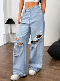 Thumbnail for Distressed Wide Leg Jeans with Pockets