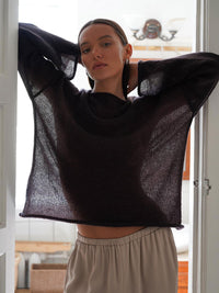 Thumbnail for Round Neck Long Sleeve Knit Cover Up