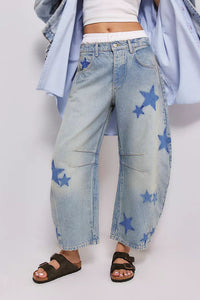 Thumbnail for Contrast Star Wide Leg Jeans