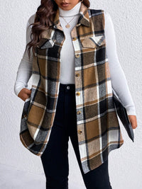 Thumbnail for Honey Plus Size Pocketed Plaid Button Up Vest Coat