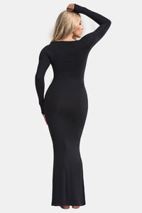 Thumbnail for Basic Bae Built-In Shapewear Square Neck Long Sleeve Maxi Dress