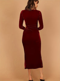 Thumbnail for Cutout Side Slit Boat Neck Long Sleeve Dress