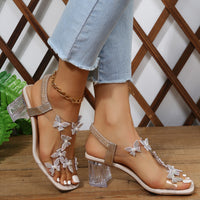 Thumbnail for Butterfly Detail Open Toe Mid Heel Sandals