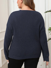 Thumbnail for Plus Size Contrast Dropped Shoulder Long Sleeve Sweater