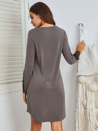 Thumbnail for Lace Detail Long Sleeve Mini Lounge Dress